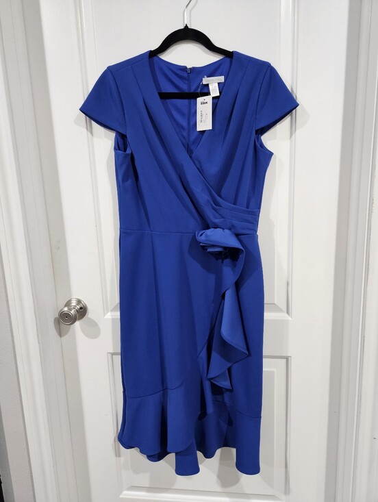 London Times Dresses & Skirts - London Times Cobalt Blue Midi Dress with Ruffle Flower Accent